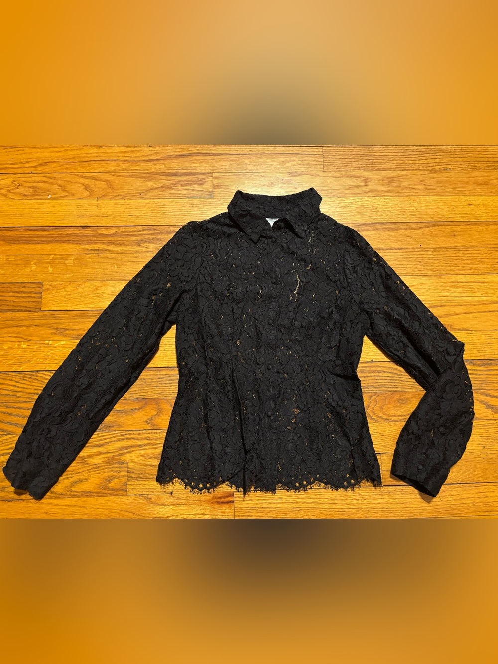 ZARA Black Lace Button-Down Collared Shirt - Picture 3 of 12